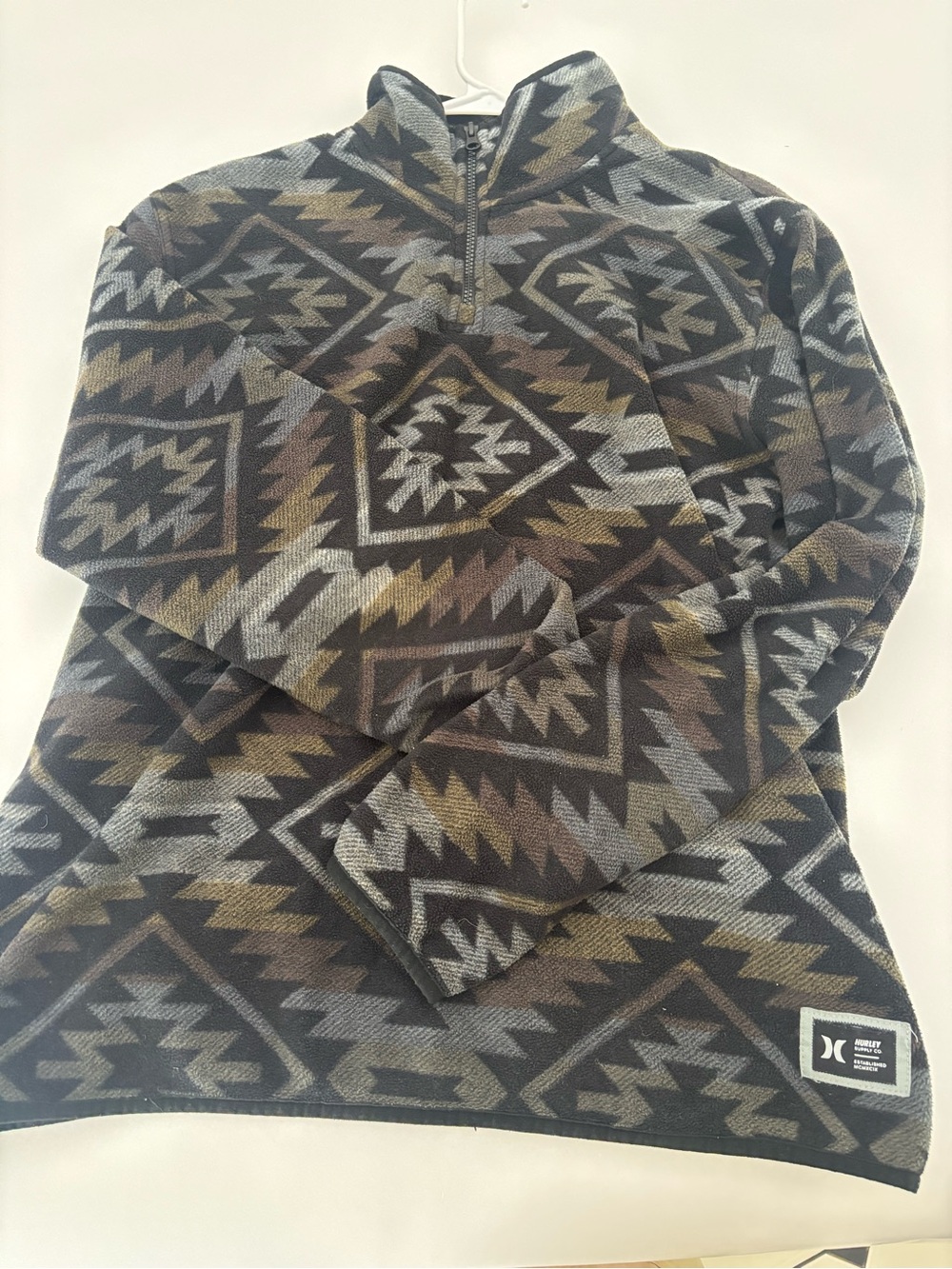 Hurley Men’s Geometric Quarter-Zip Sweater in Brown and Gray